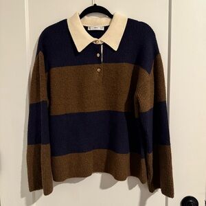 Mango navy brown stripe sweater